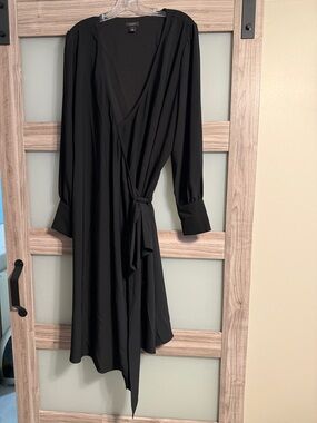 Halogen Black Long-Sleeve Wrap Dress with Tie